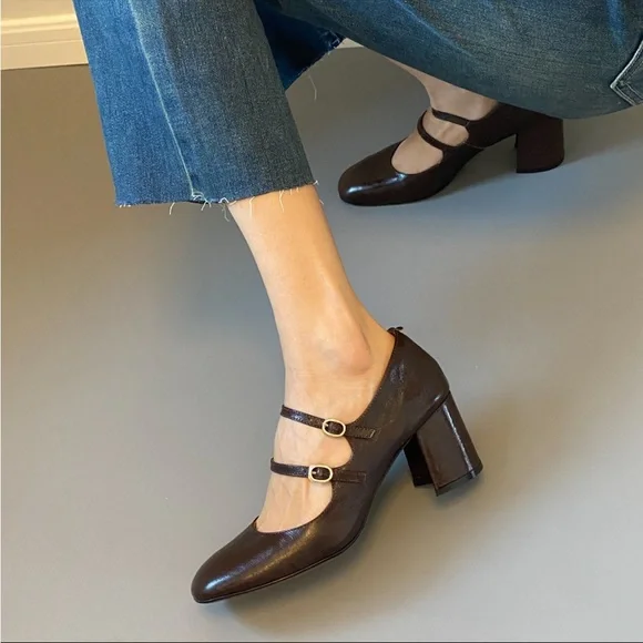 Dark brown / black Mary Jane heels - Picture 1 of 8